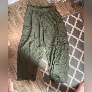 Women's Olive Green Wide Leg Drawstring Pants